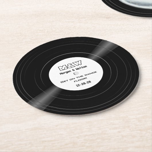 Komm auf die Tanzfläche! Vinyl Record Monogram Runder Pappuntersetzer (Angewinkelt)