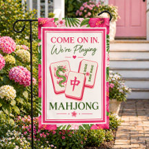 Komm herein, wir spielen Mahjong Garten Schild