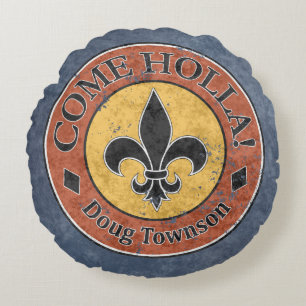 Komm, Holla! Fleur-de-lis-Circle-Logo Rundes Kissen