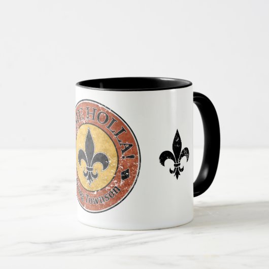 Komm, Holla! Fleur-de-lis-Circle-Logo Tasse (VorderseiteRechts)