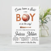 Komm, mach einen Ball! Baby Boy Baseball Baby Dusc Einladung (Stehend Vorderseite)