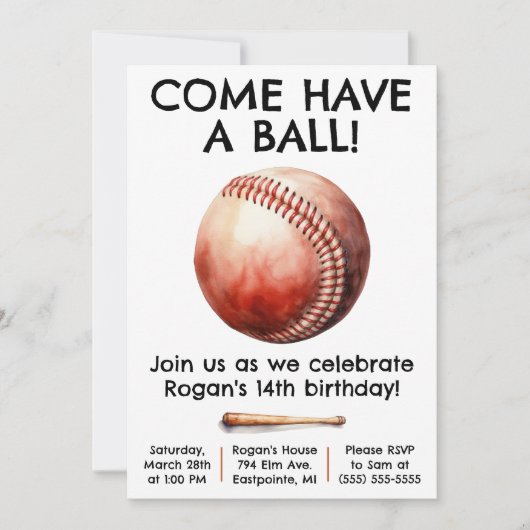 Komm, mach einen Ball! Baseball-Birthday-Party Einladung (Vorderseite)