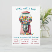 Komm, mach einen Ball! Retro Bubble Gum Birthday P Einladung (Stehend Vorderseite)