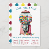Komm, mach einen Ball! Retro Bubble Gum Birthday P Einladung (Vorne/Hinten)