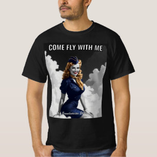 Komm mit mir auf Flugreise Skandinavische Stewarde T-Shirt