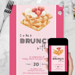 Komm mit mir zum Brunch - leuchtend rosa Einladung