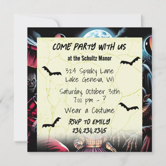 Komm Party mit uns Zombie, Clown, Vamp Halloween (Rückseite)