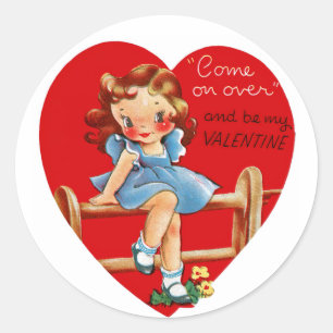 Komm rüber und sei mein Valentin! Runder Aufkleber