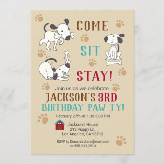 Komm, setz, Bleibe - Jungs Hund Geburtstagsparty E Einladung