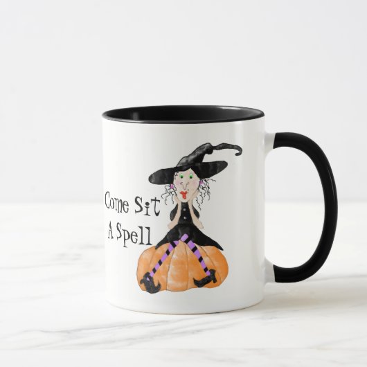 Komm, setz eine Zauberhexe Halloween-Tasse Tasse (Rechts)