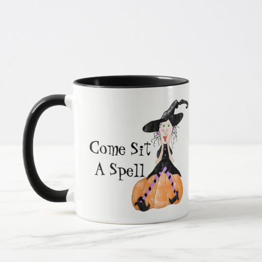 Komm, setz eine Zauberhexe Halloween-Tasse Tasse (Links)