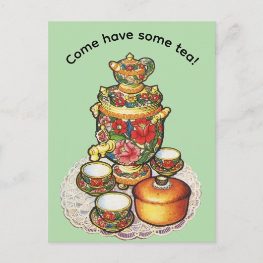 Komm, trinke Tee! Postkarte (Vorderseite)