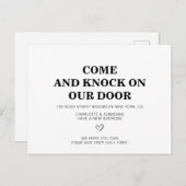 Komm und klopfe unsere Tür Schwarz einfache neue A Ankündigungspostkarte (Vorne/Hinten)