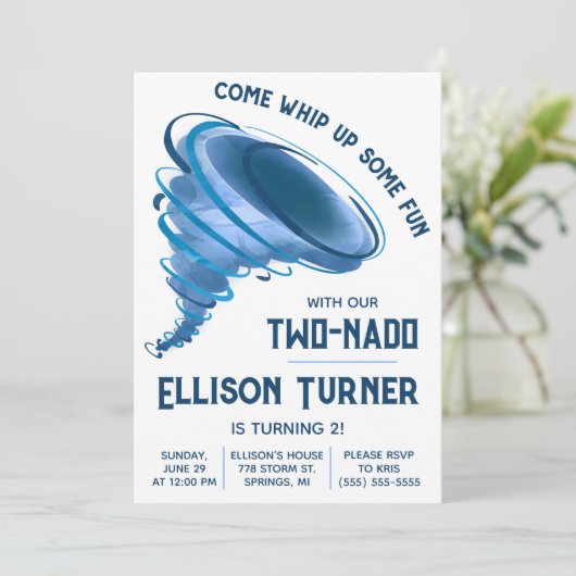 Komm und mach dir Spaß! Tornado Birthday Party Einladung (Stehend Vorderseite)