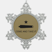 Komm und nimm es! Texas Staat Schlachtflagge Schneeflocken Zinn-Ornament (Vorderseite)