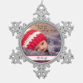Komm uns Adore Him Baby Foto Lass Schneeflocken Zinn-Ornament (Vorderseite)