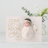 Komm uns Adore Lass Ihm blass Weihnachts-Foto Einladung (Stehend Vorderseite)