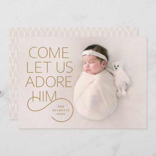 Komm uns Adore Lass Ihm blass Weihnachts-Foto Einladung (Vorne/Hinten)