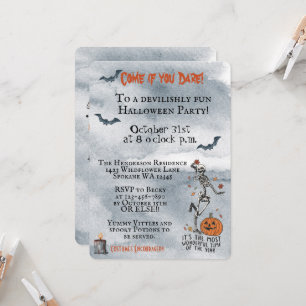 Komm, wenn du es wagst, Skelette-Halloween-Party z Einladung