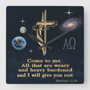 Komm zu mir alle, die du müde bist quadratische wanduhr