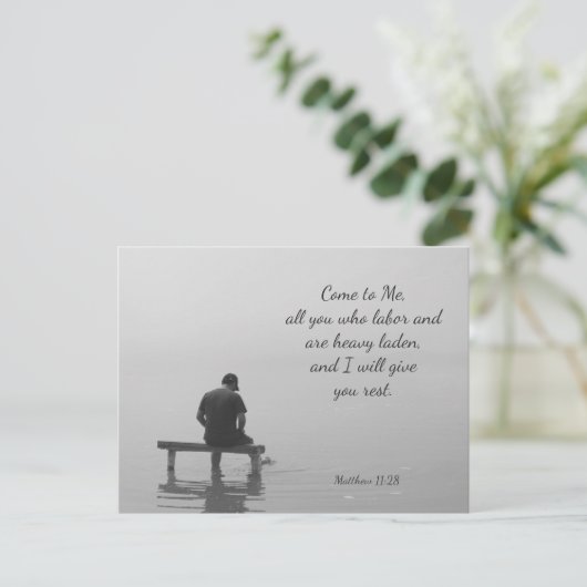 Komm zu mir, ich gebe dir Erholung, Matt 11:28 Postkarte (Stehend Vorderseite)