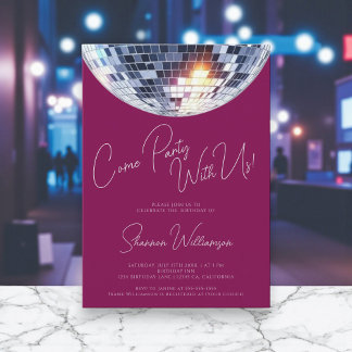 Komm zur rosa Party  moderne Disco-Kugel zum Gebur Einladung