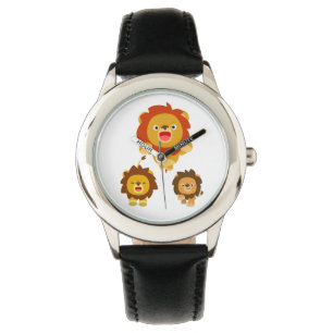"Kommen Sie!" Drei Niedliche Cartoon Lions beobach Armbanduhr