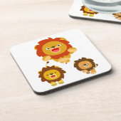 "Kommen Sie!" Drei Niedliche Cartoon Löwen Unterse Getränkeuntersetzer (Linke Seite)