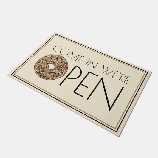 Kommen Sie in das Bagel Bäckereicafé. Fußmatte (Schrägansicht)