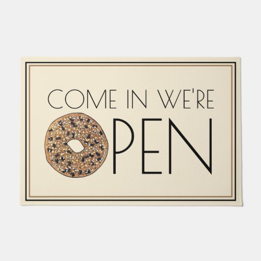 Kommen Sie in das Bagel Bäckereicafé. Fußmatte (Vorderseite)