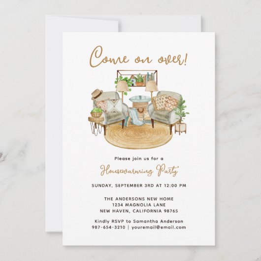 Kommen Sie über die gemütliche Boho Housewarming E Einladung (Vorderseite)