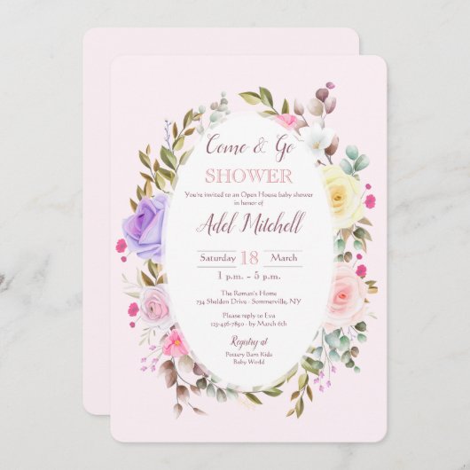 Kommen Sie und gehen Sie Open House Baby Dusche Einladung (Vorne/Hinten)