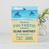 Kommen Sie zu einer fein-tastischen Zeit! Hai Birt Einladung (Stehend Vorderseite)