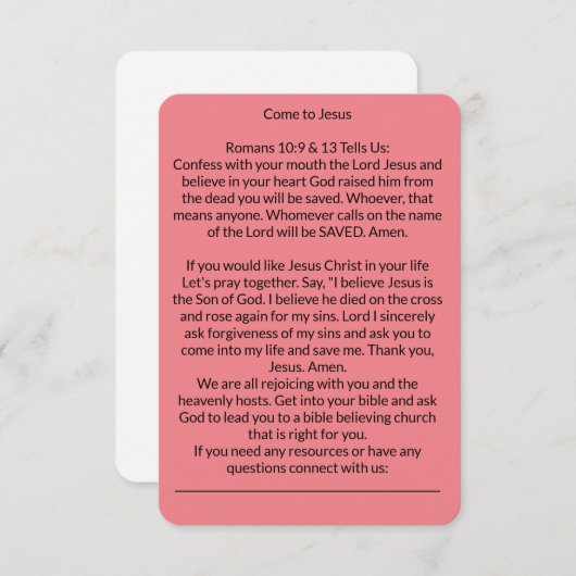 Kommen Sie zu Jesus Heilsgebet-Karte Peach RSVP Karte (Vorne/Hinten)