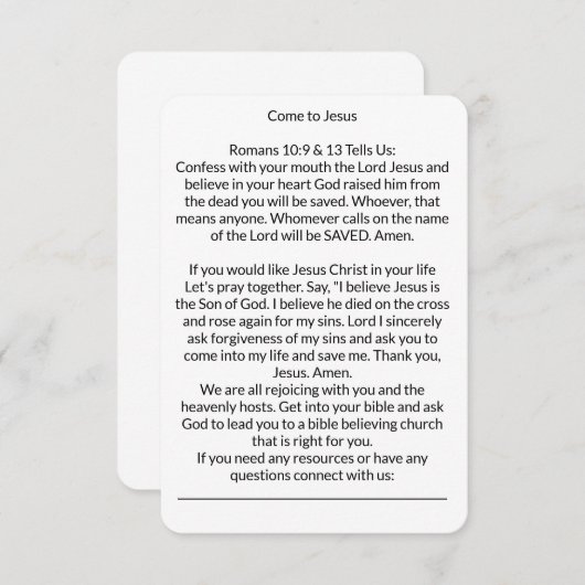 Kommen Sie zu Jesus Heilsgebet-Karte RSVP Karte (Vorne/Hinten)