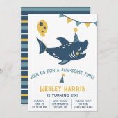 Kommen Sie zu uns für ein Jaw-some Time! Birthday  Einladung (Vorne/Hinten)