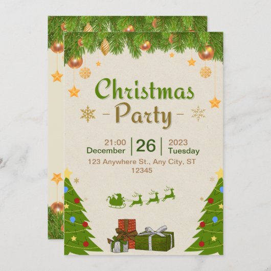 Kommen Sie zu uns für eine Weihnachtsfeier-Party E Einladung (Vorne/Hinten)