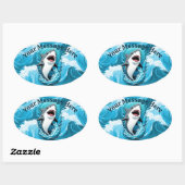 Kommen Sie zu uns für einen bissigen Hai Ovaler Aufkleber (Blatt)