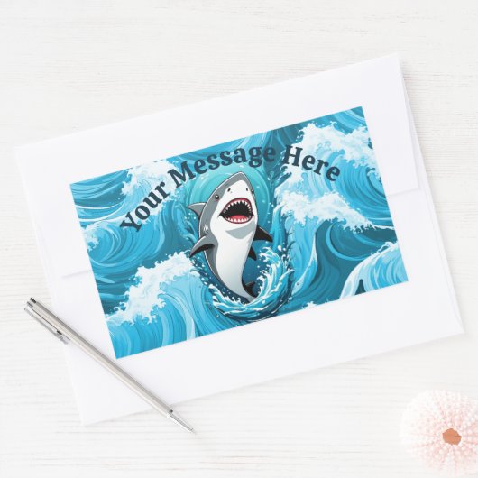 Kommen Sie zu uns für einen bissigen Hai Rechteckiger Aufkleber (Umschlag)