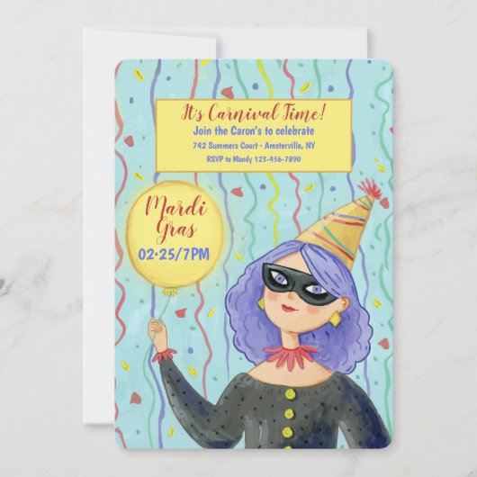 Kommen Sie zu unserem Mardi Gras-Party Einladung (Vorderseite)