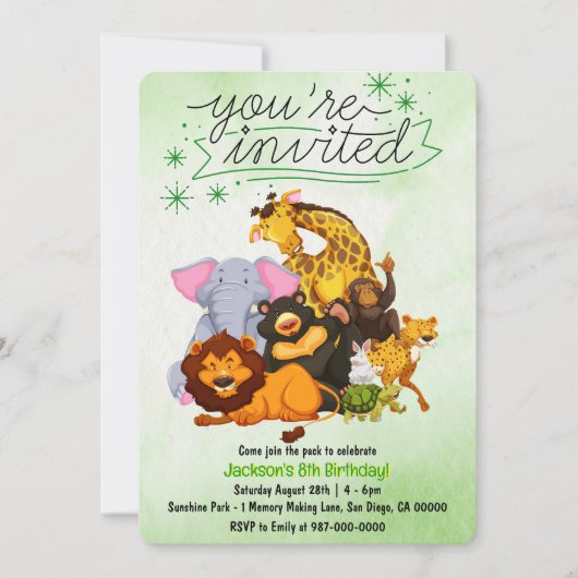 Kommen Sie zum Pack Safari Animal Party Einladung (Vorderseite)