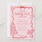 Kommen Sie zum Whimsical Red Pink Christmas Party Einladung (Vorderseite)