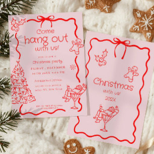 Kommen Sie zum Whimsical Red Pink Christmas Party Einladung