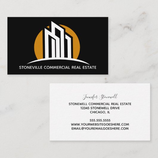 Kommerziell Real Anwesen Agent Chic Custom Black Visitenkarte (Vorne/Hinten)