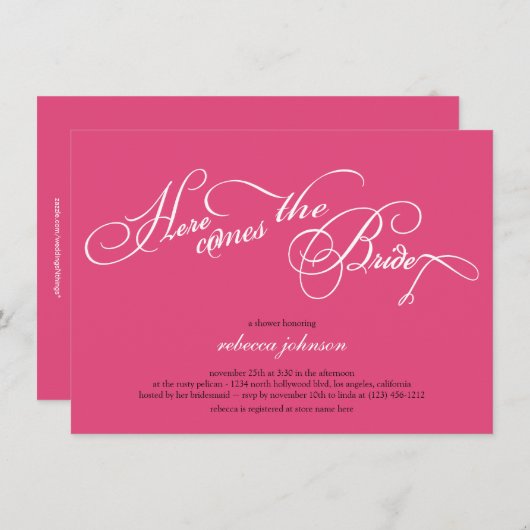 Kommt hier die Braut - rosa Brautparty lädt ein Einladung (Vorne/Hinten)