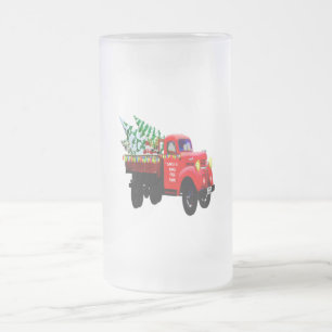 Kommt hier Sankt WeihnachtsBaumfarm-LKW Mattglas Bierglas
