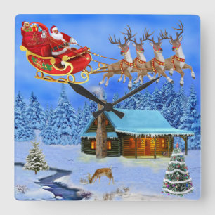 KOMMT HIER WEIHNACHTSMANN QUADRATISCHE WANDUHR