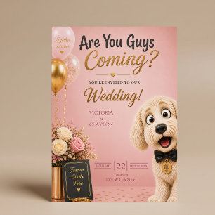 Kommt ihr? Lustiger Hund - Rosa Hochzeit Einladung