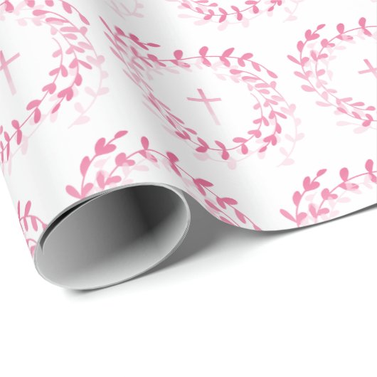 Kommunalrosa Kranz und Kreuz Geschenkpapier (Rolleneckpunkt)