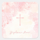 Kommune Blume Rosa Wasserfarben Quadratischer Aufkleber (Vorderseite)